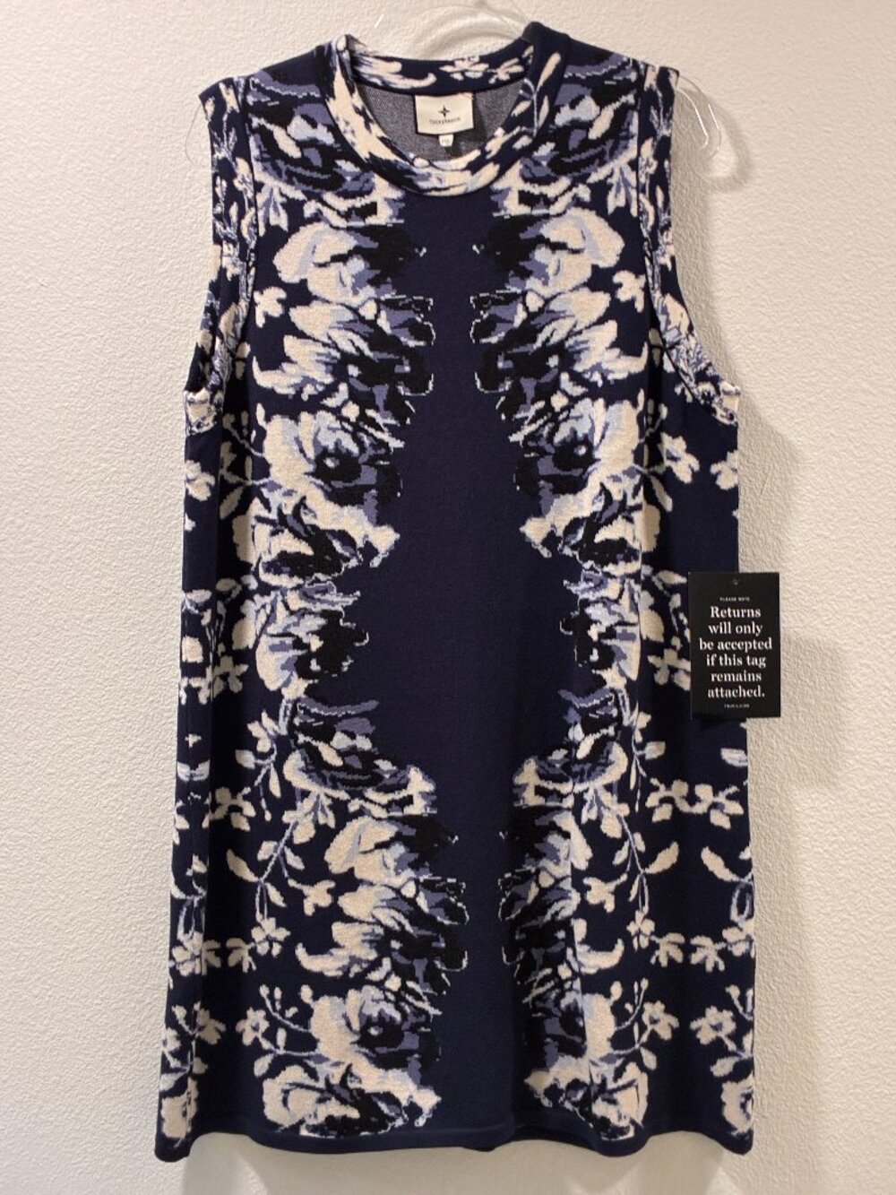 TUCKERNUCK Marie Sleeveless Sweater Dress Navy/Ivory Floral Women XXL - Picture 2 of 11